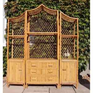 Rattan And Bamboo Pagoda Shelf Italy 1970 