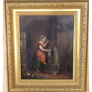 Painting By Jean-henri Decoene , The Water Carrier 19th Century