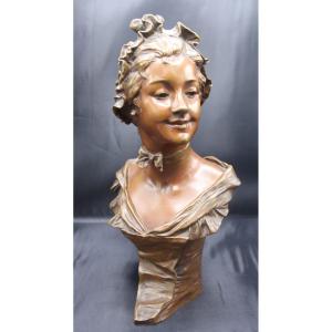 Georges Van Der Straeten - Bronze " Marinette " La Jeune Femme Au Nœud Papillon