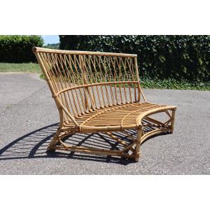 banquette rotin vintage par Audoux Minnet 1950