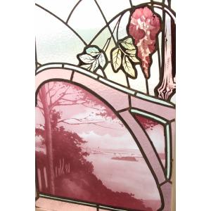 Set Of Triple-layer Etched Stained-glass Panels, Attributed To Gruber