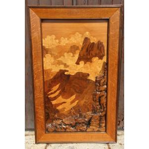 Large Marquetry Piece Titled "la Cordée" By Louis Thiam (1914–1973)