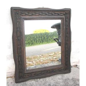 19th-century Tramp Art-style Mirror