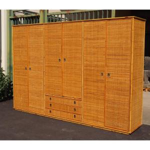 Large Rattan And Bamboo Wardrobe By Dal Vera, 1970s