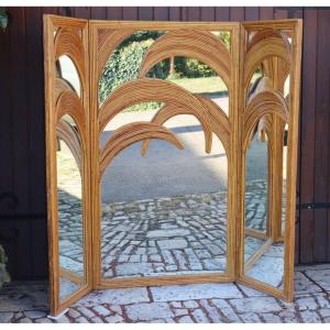 Paravent Miroir Palmier En Bambou Par Vivaï Del Sud Italie 1970
