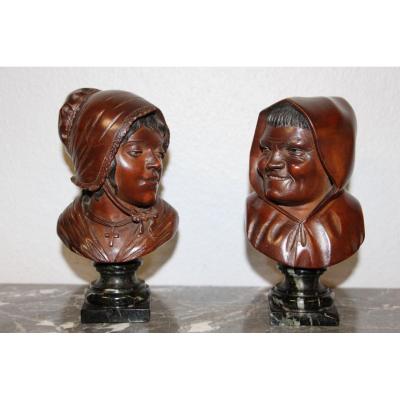 Pair Of Busts In Boxwood Signed Gagnepain XIX