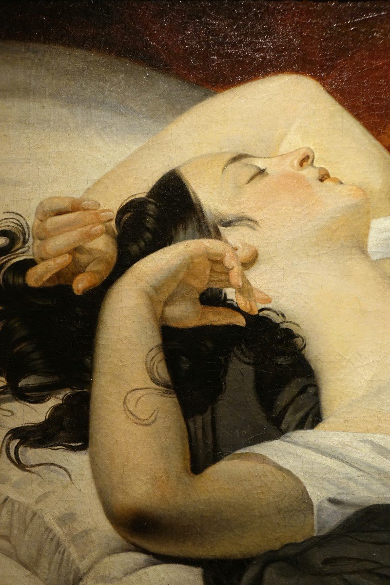 "Jeune femme alanguie", huile sur toile, France, vers 1830-1840-photo-2