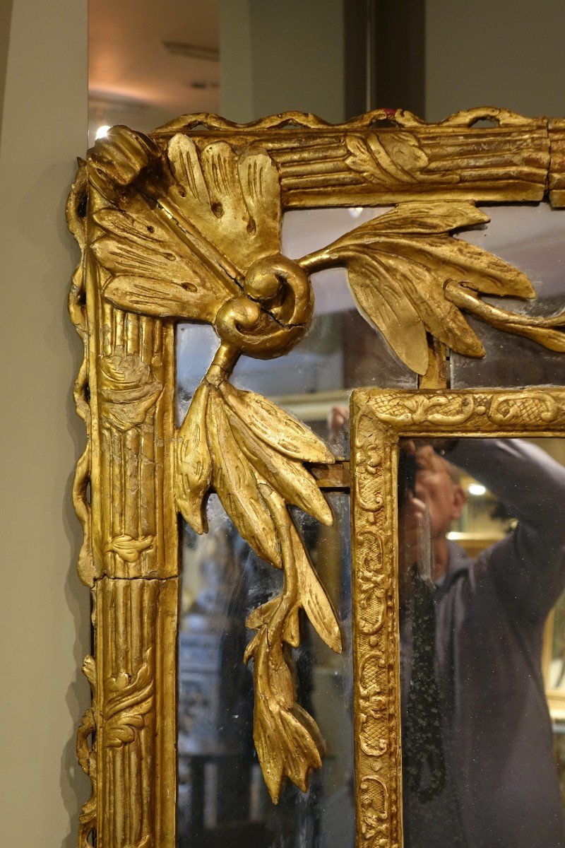 Large Mirror In Carved And Gilded Wood, Italy, 18th C.-photo-1