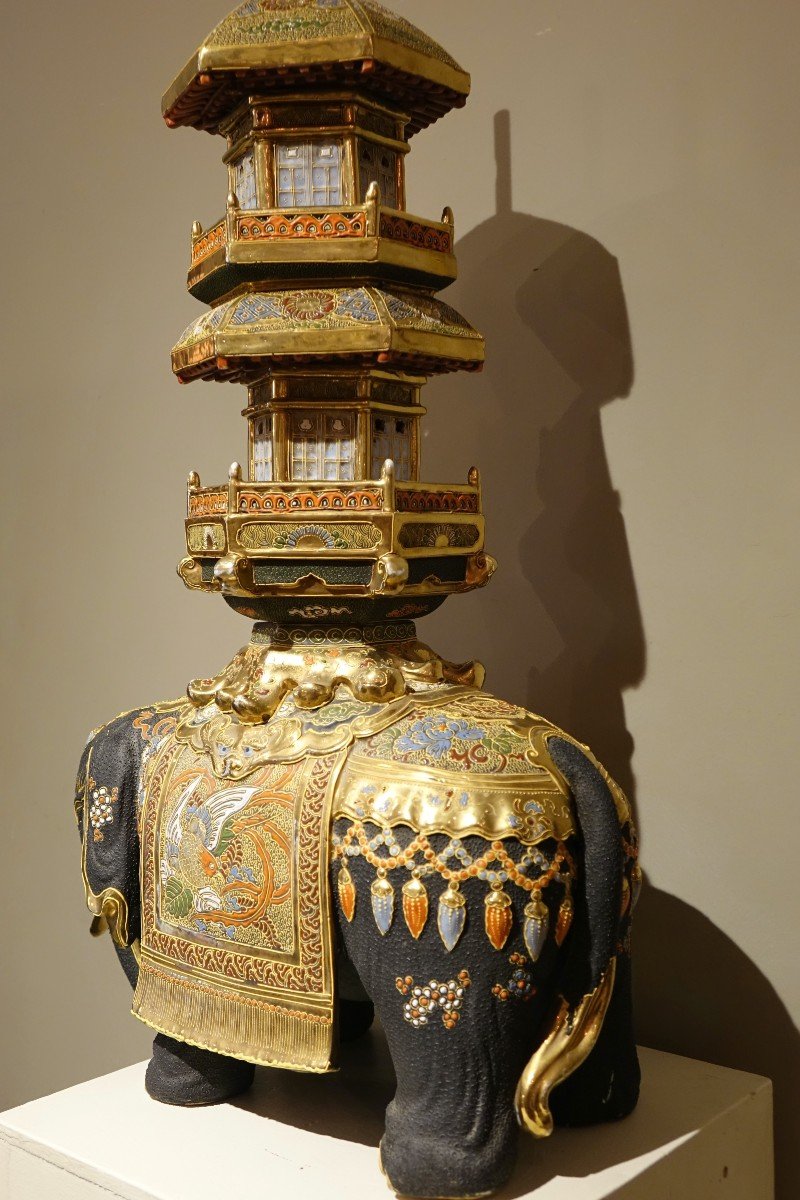 Elephant With Its Satsuma Porcelain Palanquin, 19th C.-photo-4