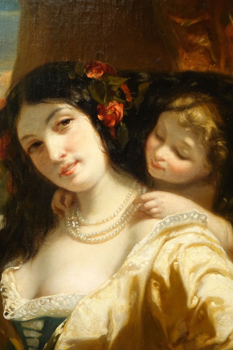 "jeune femme au miroir", huile sur toile, Ch. Louis Muller( 1815-1892)-photo-3
