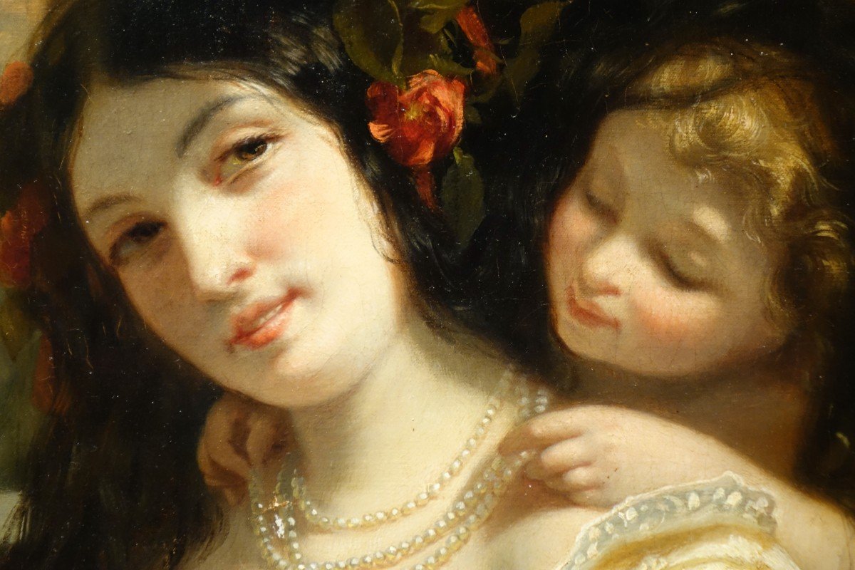 "jeune femme au miroir", huile sur toile, Ch. Louis Muller( 1815-1892)-photo-4