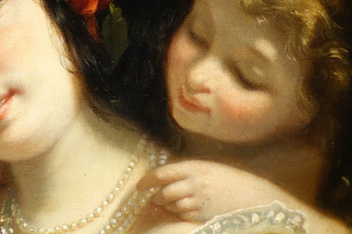 "jeune femme au miroir", huile sur toile, Ch. Louis Muller( 1815-1892)-photo-5