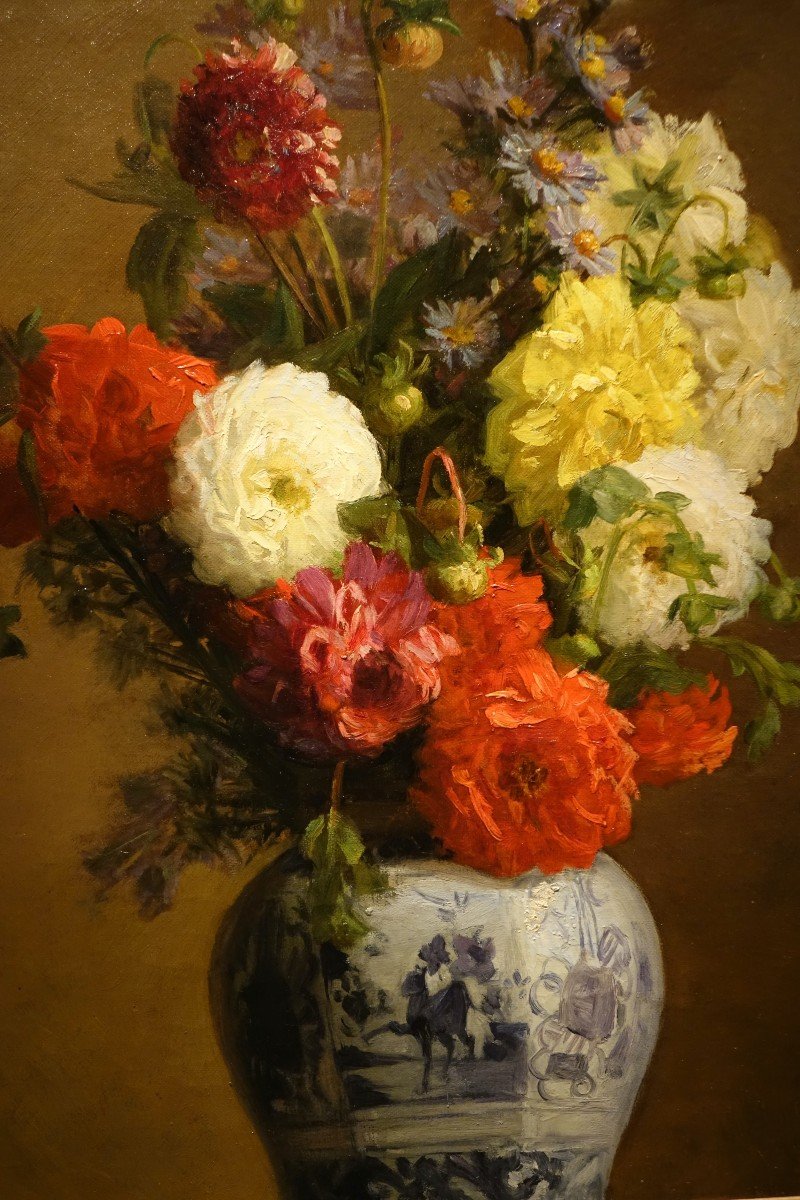 Bouquet De Dahlias Dans Un Vase Japonais, A.melot, 1883-photo-2