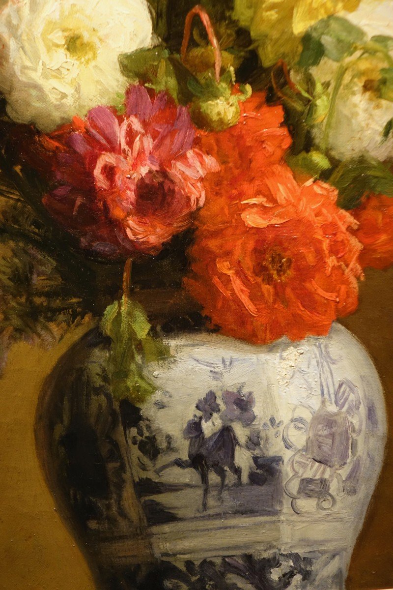 Bouquet De Dahlias Dans Un Vase Japonais, A.melot, 1883-photo-3