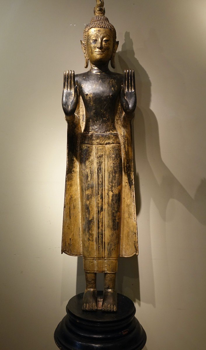 Bouddha en bois laqué et doré, Siam, 18e S.-photo-5