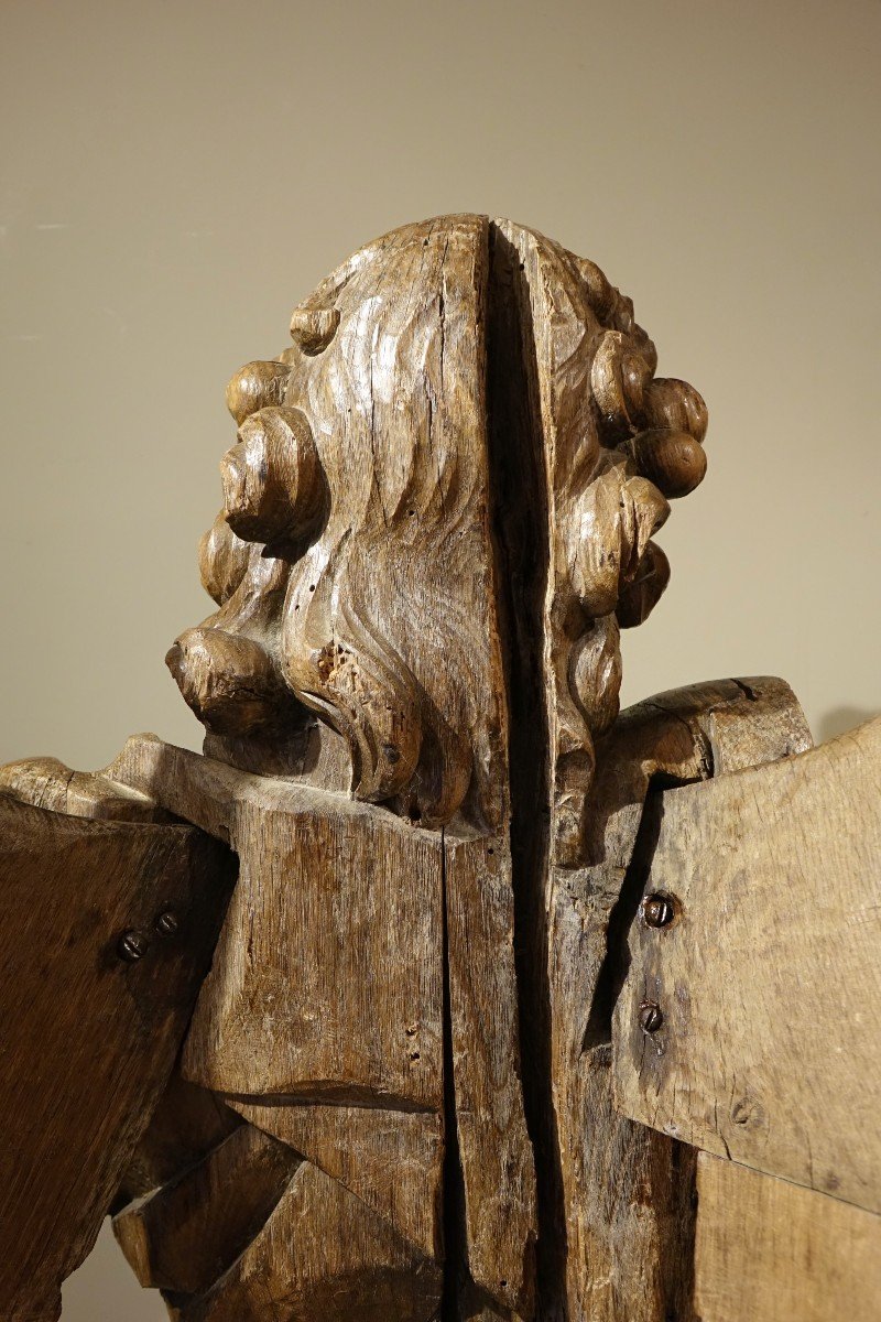 Très grand ange ailé en chêne, 17e Siècle-photo-7