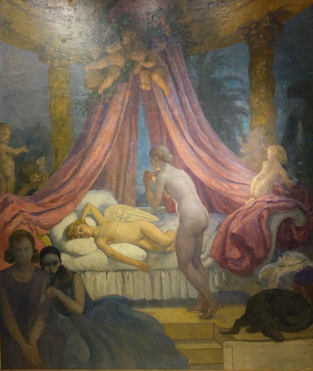 The Sleep Of Cupidon, Signed Raynolt , Circa 1925-1930-photo-7