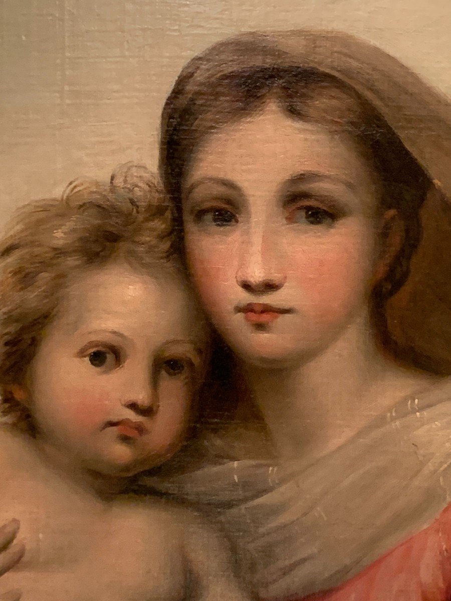Oil On Canvas "madonna And Child" After Raphaël, France Around 1820-photo-2