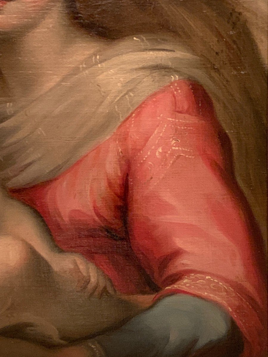 Oil On Canvas "madonna And Child" After Raphaël, France Around 1820-photo-4