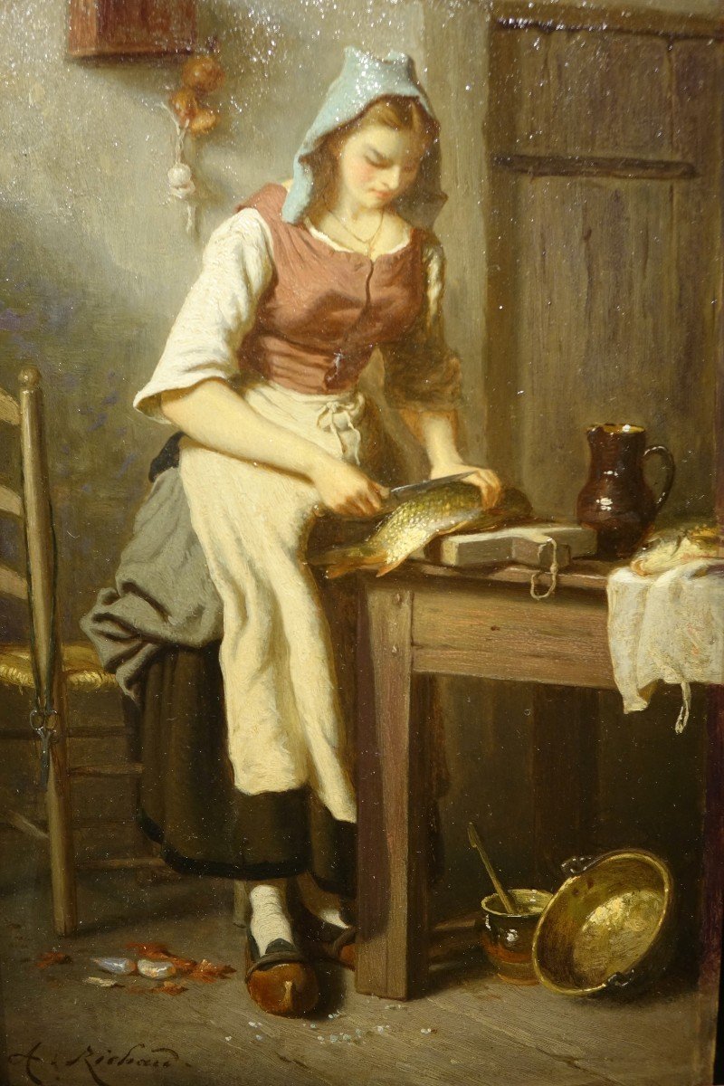 " Le jeune berger" et " Cuisinière écaillant un poisson", Antoine Richard, 1822-1891-photo-2