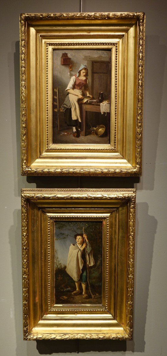 " Le jeune berger" et " Cuisinière écaillant un poisson", Antoine Richard, 1822-1891-photo-5