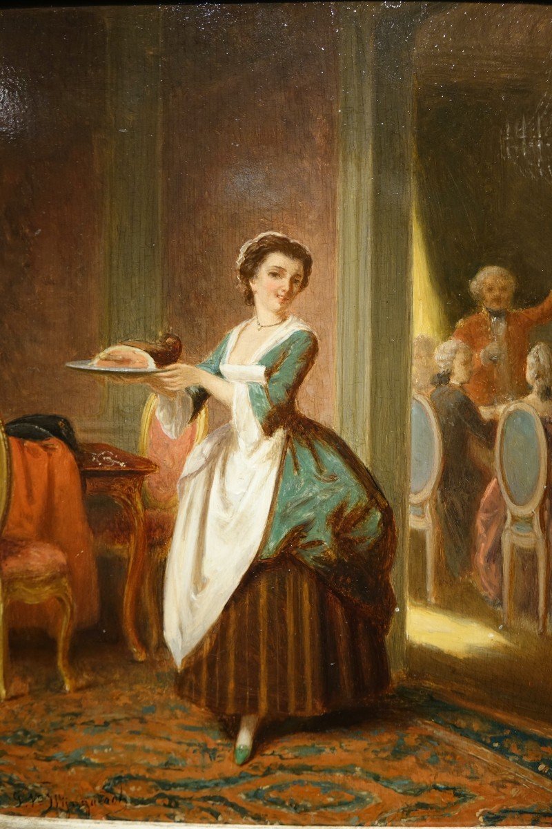 Pair Of Genre Scenes In The 18th Century, Pt Van Wijngaerdt, 1816-1893-photo-4