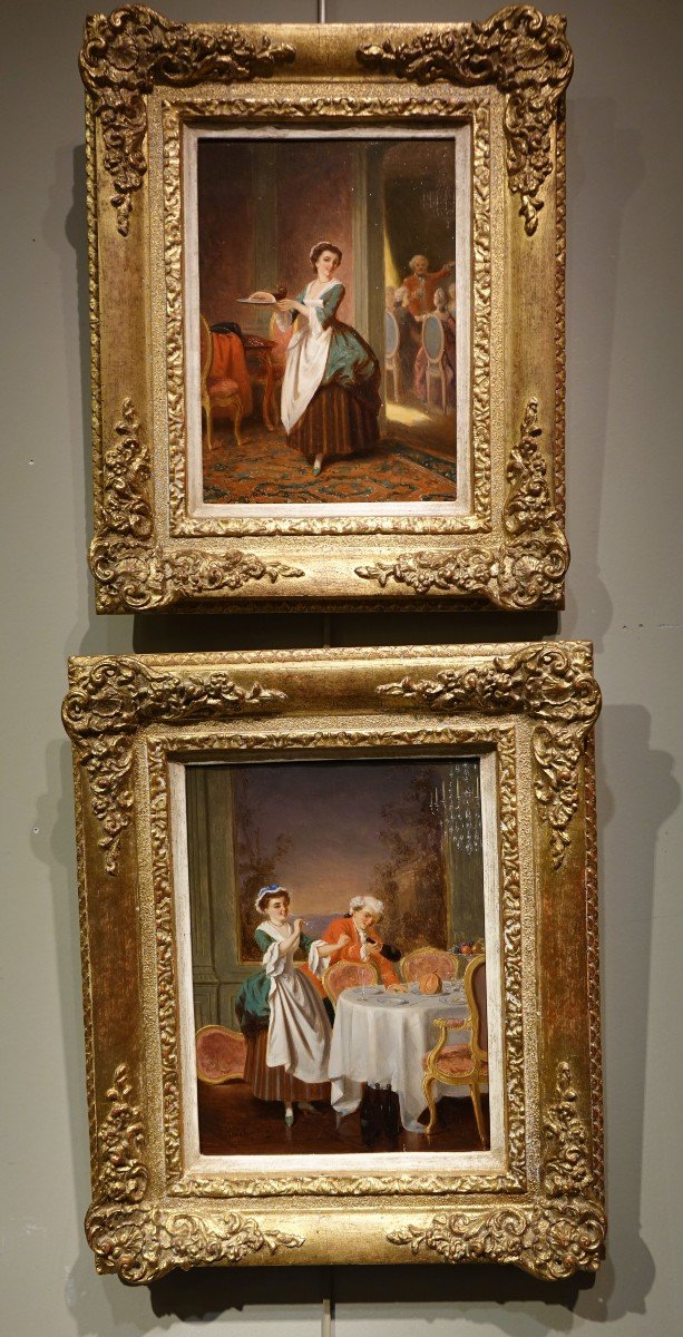 Pair Of Genre Scenes In The 18th Century, Pt Van Wijngaerdt, 1816-1893-photo-5