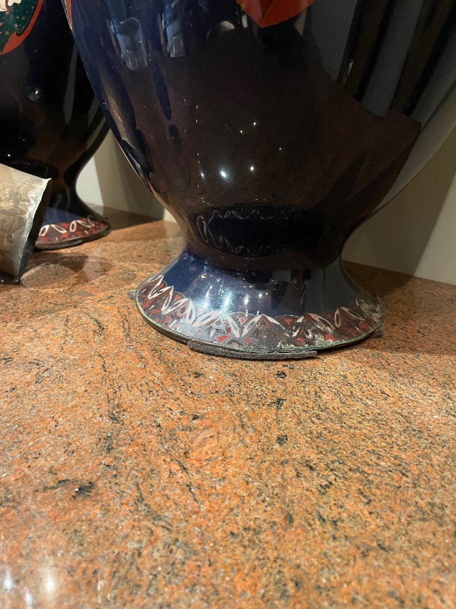 Très grande paire de vases cloisonnés ,japon, 19e S.-photo-3