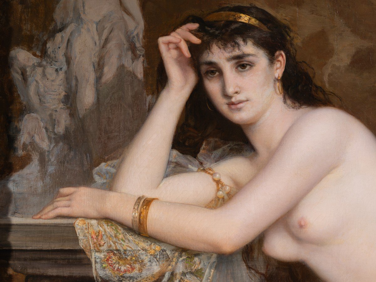 “the Model”, Very Large Oil On Canvas,a.f. Laurens, 1883-photo-2