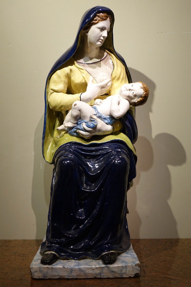 Virgin And Child In Earthenware (malicorne?), 19th C.-photo-4