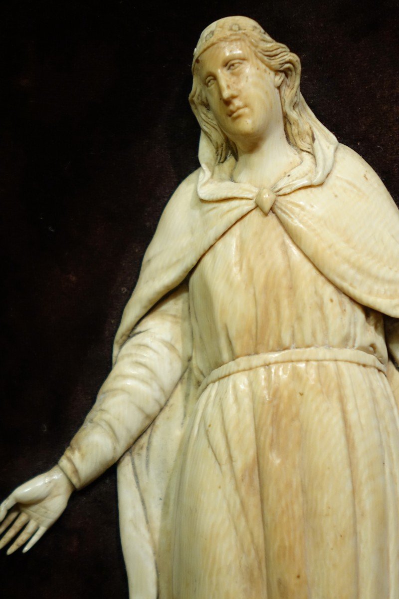 Vierge d'Adoration, Haut Relief En Ivoire, France? 18e S.-photo-2