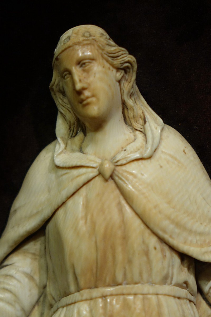Vierge d'Adoration, Haut Relief En Ivoire, France? 18e S.-photo-4