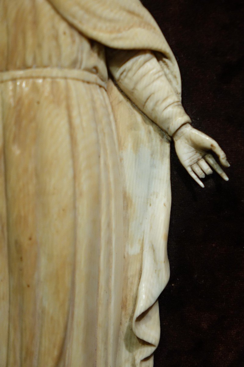 Vierge d'Adoration, Haut Relief En Ivoire, France? 18e S.-photo-1