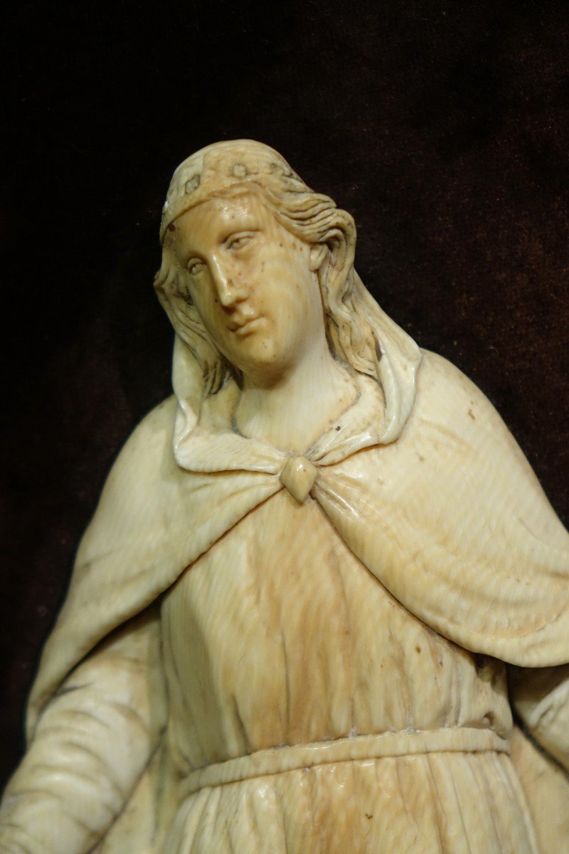 Vierge d'Adoration, Haut Relief En Ivoire, France? 18e S.-photo-3