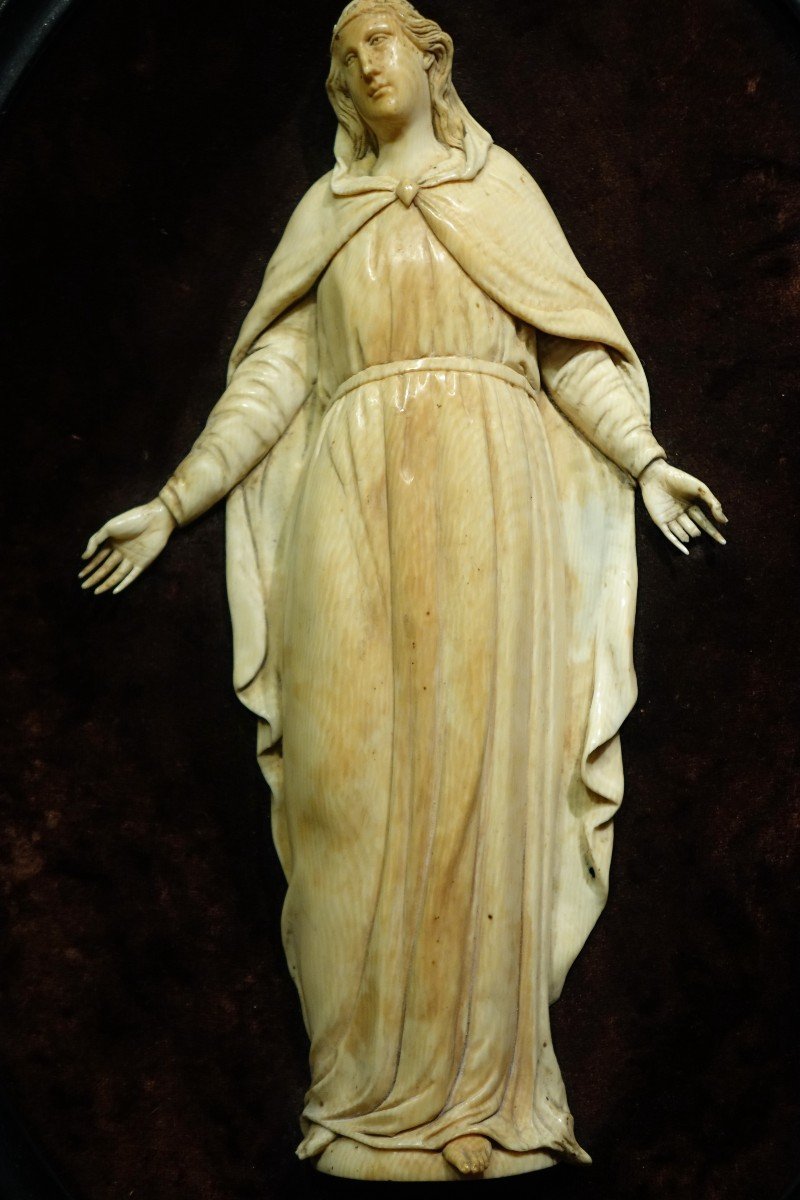 Vierge d'Adoration, Haut Relief En Ivoire, France? 18e S.