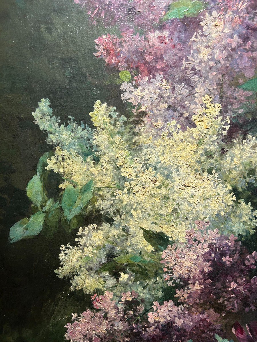 Huile sur toile"bouquetde Lilas", Furcy de Lavault" 1847-1915-photo-3