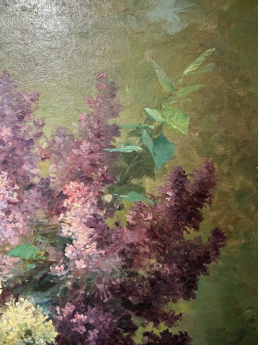 Huile sur toile"bouquetde Lilas", Furcy de Lavault" 1847-1915-photo-2