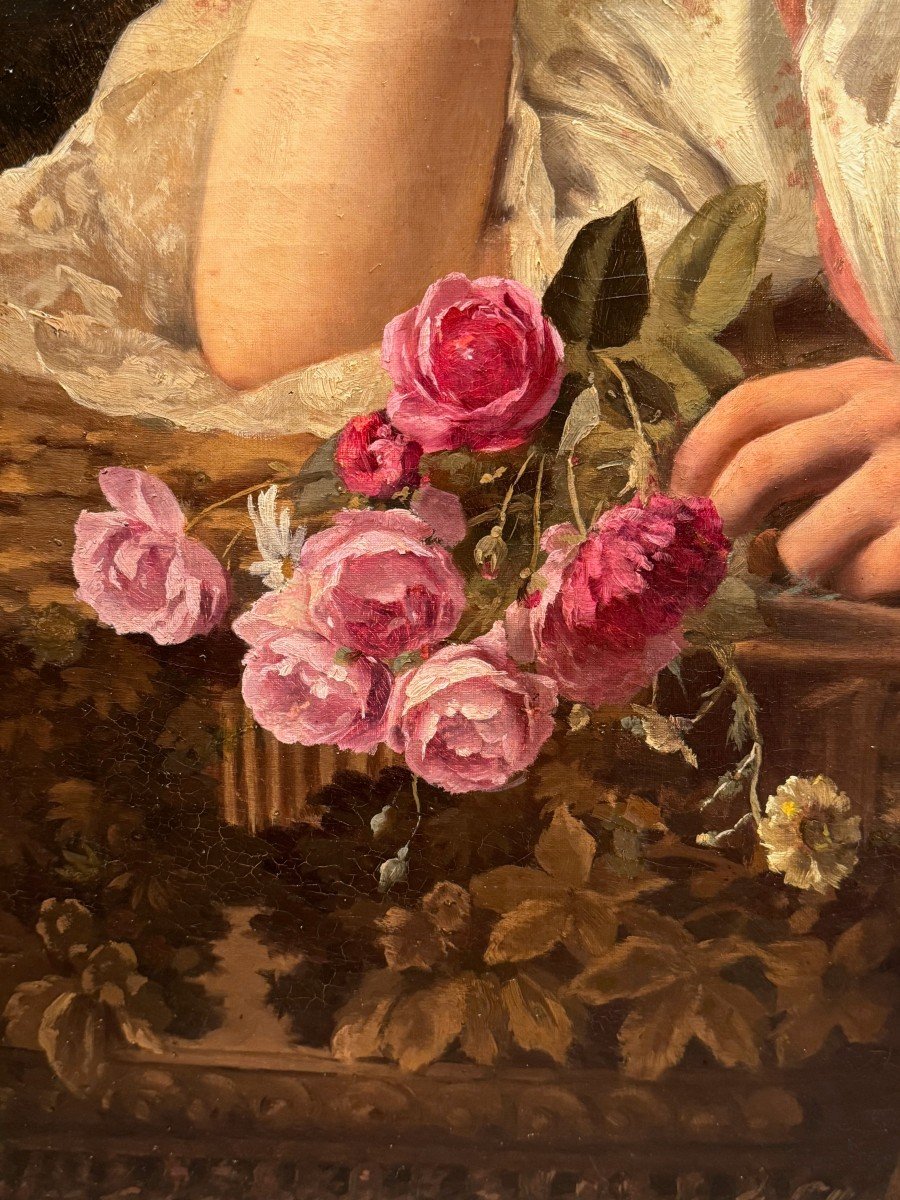 Portrait d'une jeune fille au bouquet de roses, V.HUGON,1896-photo-3