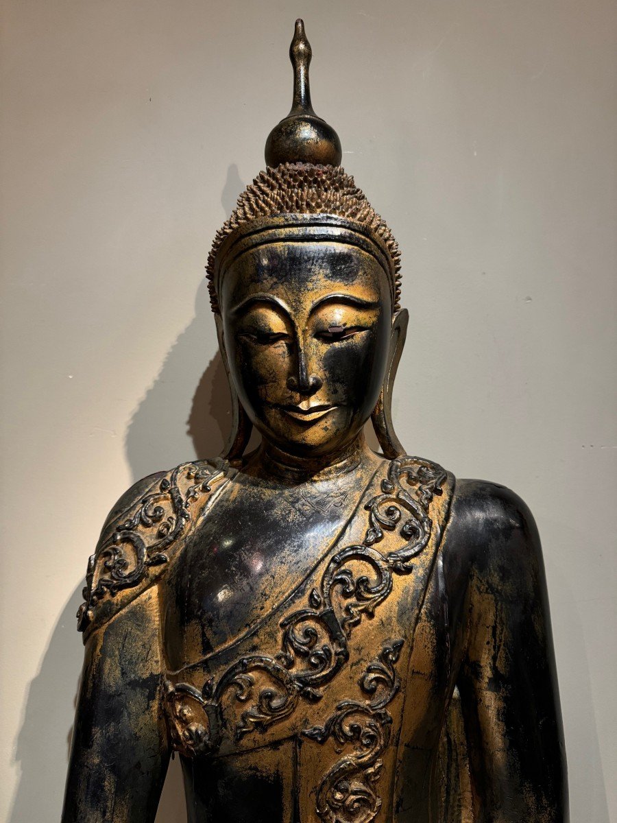 Very Large Buddha In Lacquered Wood, Burma, Late 19th C.-photo-2