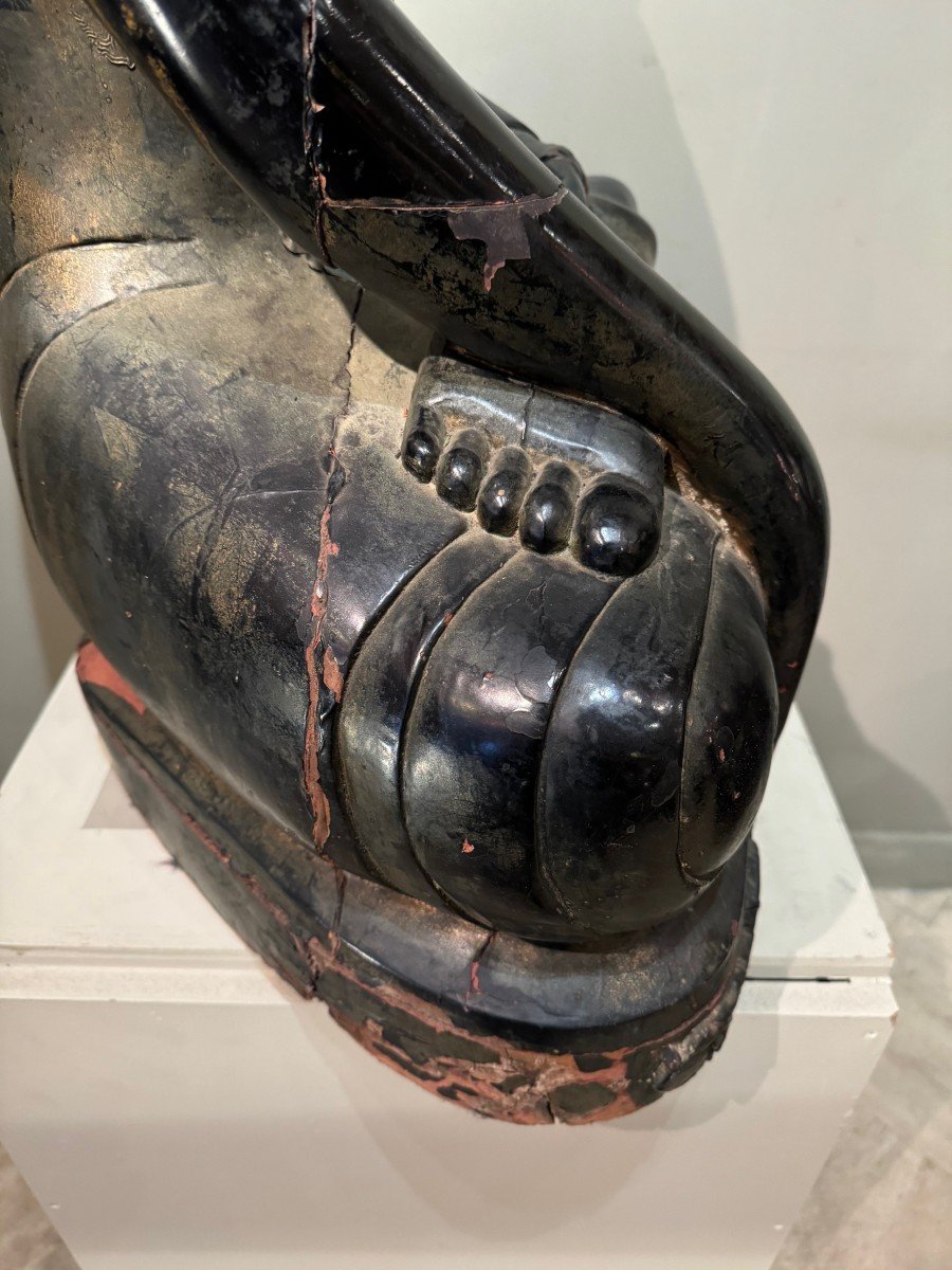 Very Large Buddha In Lacquered Wood, Burma, Late 19th C.-photo-3