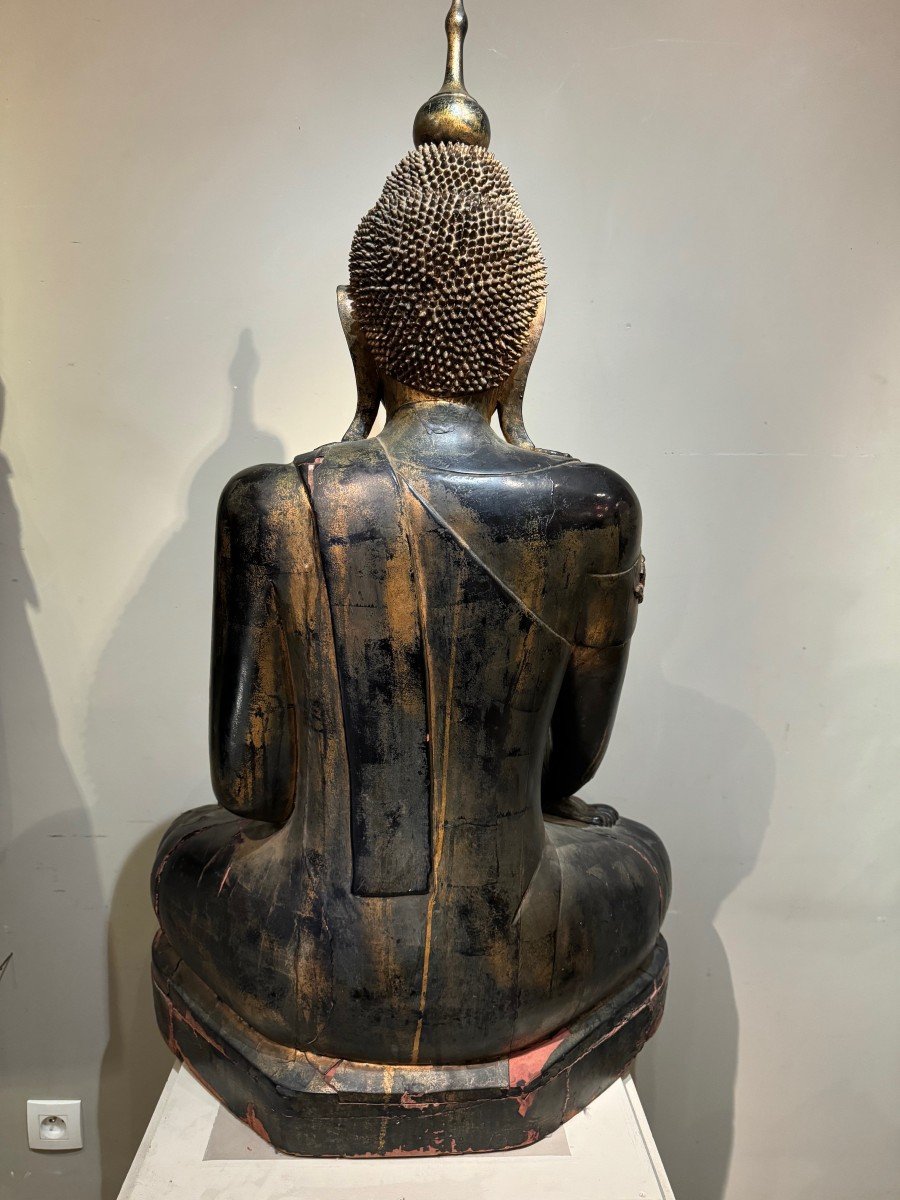 Very Large Buddha In Lacquered Wood, Burma, Late 19th C.-photo-4