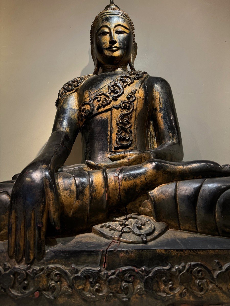 Very Large Buddha In Lacquered Wood, Burma, Late 19th C.-photo-7