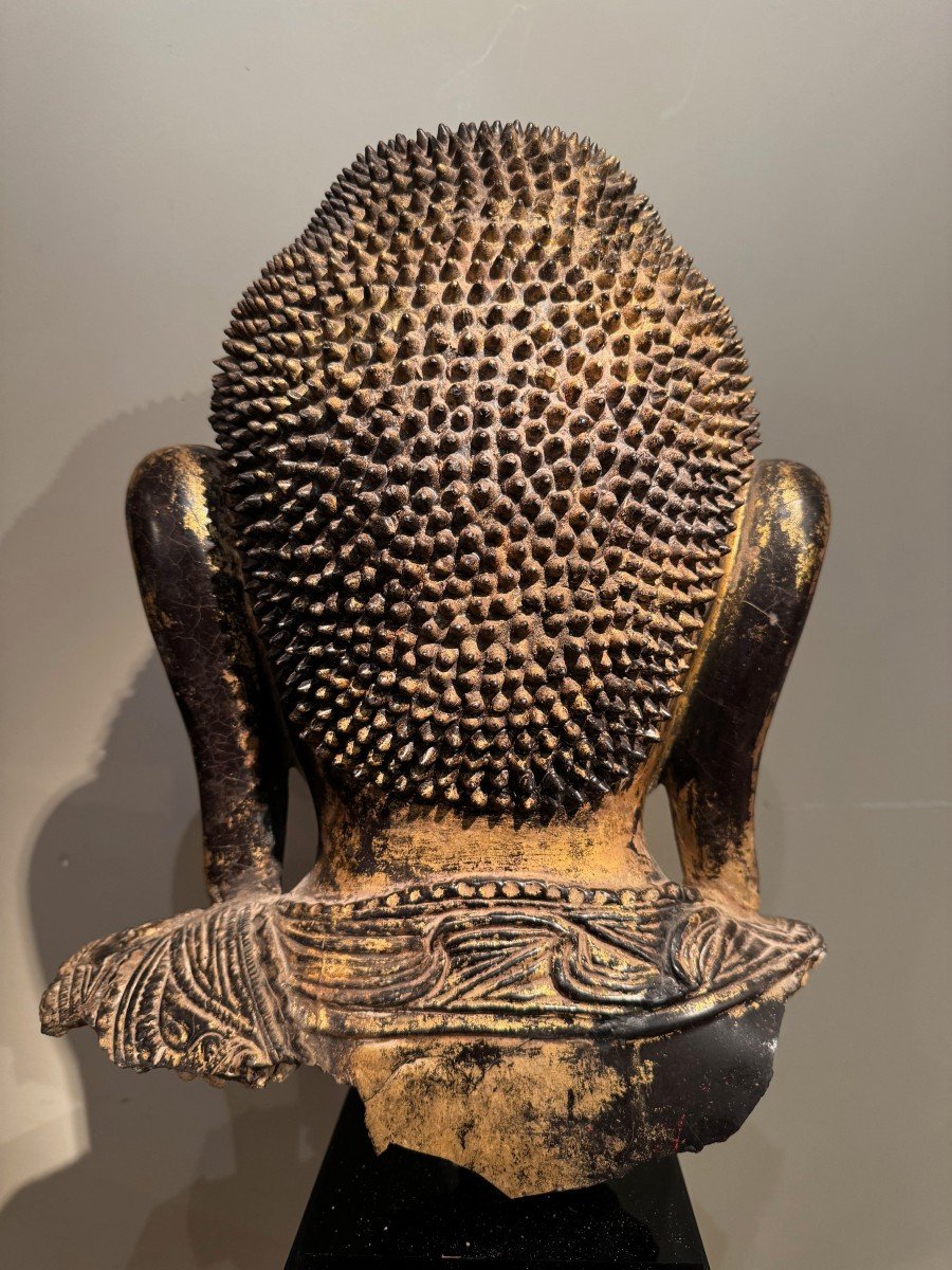 Large Buddha Head In Golden Terracotta, Burma, Shan States, Late 18th C.-photo-6