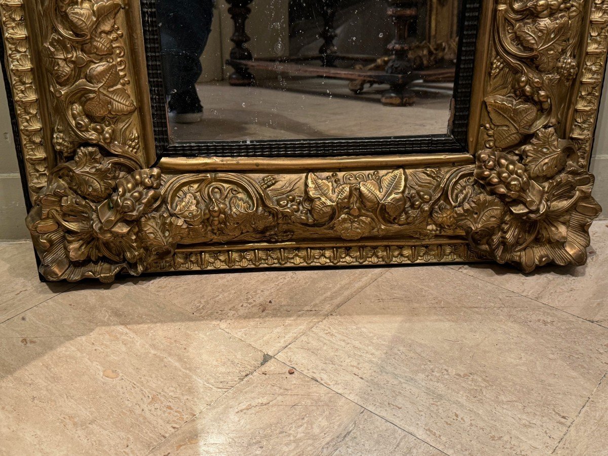 Louis XIII Mirror In Embossed Copper, 19th Century.-photo-1