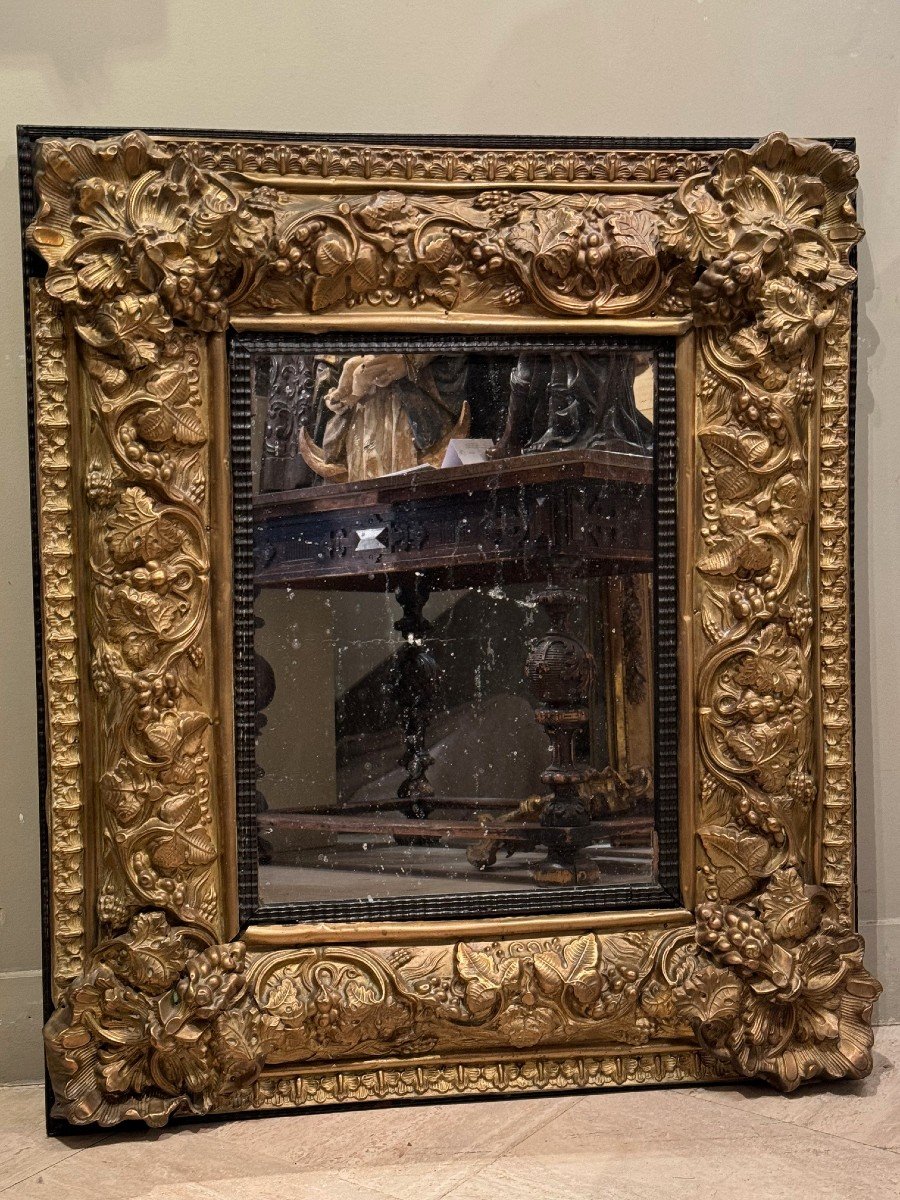 Louis XIII Mirror In Embossed Copper, 19th Century.