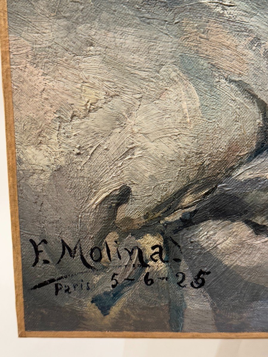 "the Two Friends", Oil On Canvas Signed F.molina, Dated 1925-photo-2