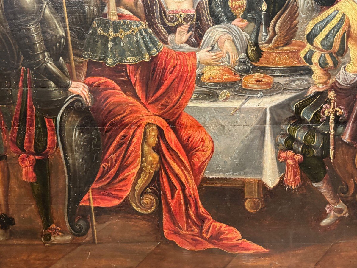 "the Feast Of Balthazar", Large Oil On Wood, Workshop Of F.franken II (1581-1642)-photo-1