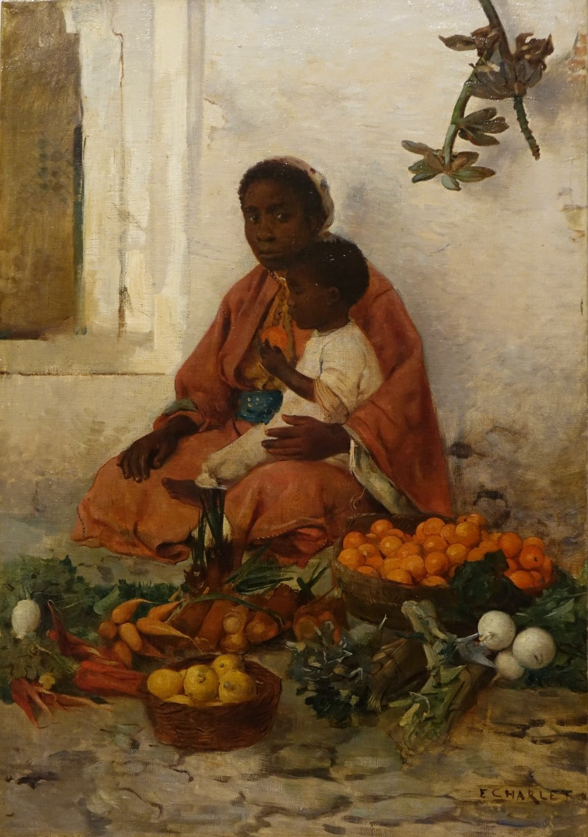 "Vendeuse de fruits et légumes en Orient", Emile CHARLET, 1877?