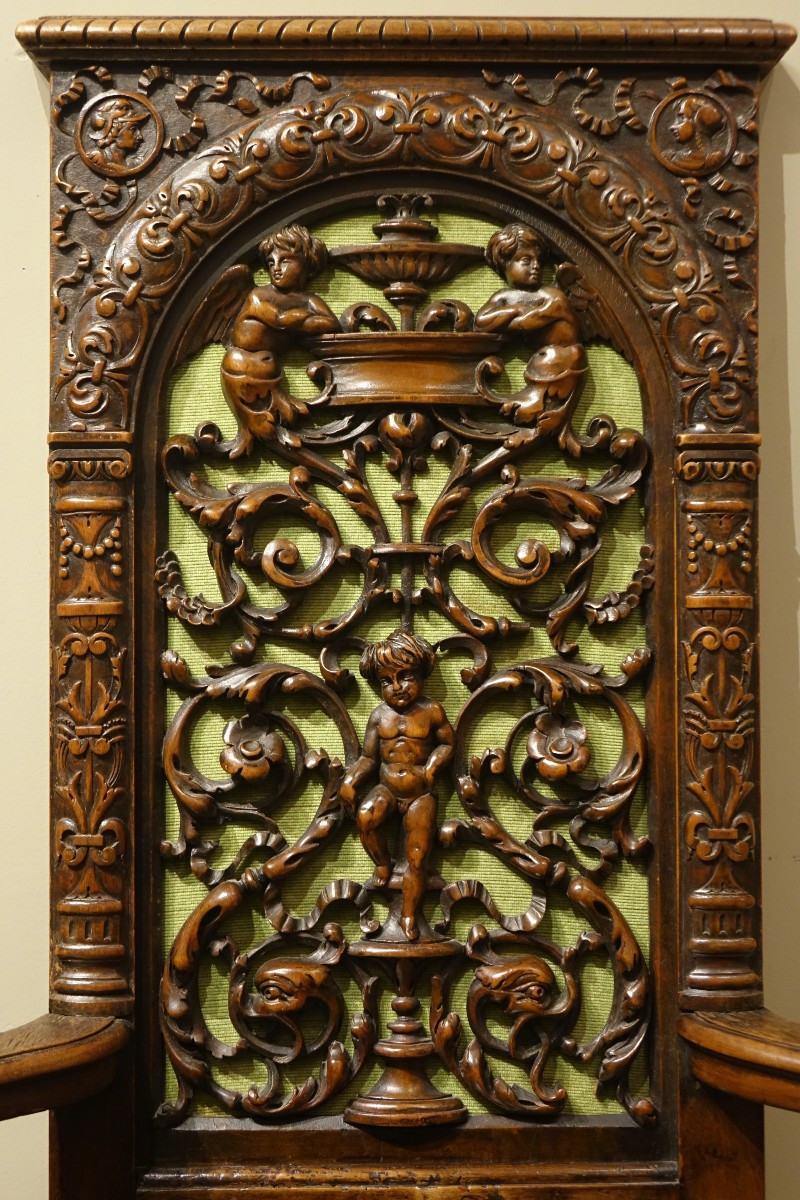 Deux fauteuils en noyer néo-renaissance, France,vers 1870-photo-3