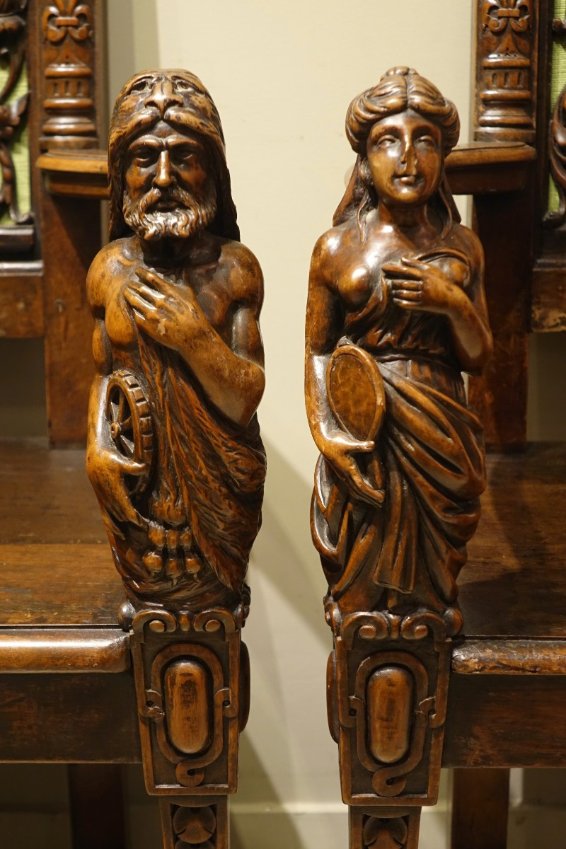 Deux fauteuils en noyer néo-renaissance, France,vers 1870-photo-2